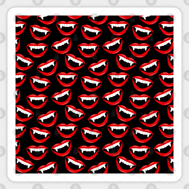 Vampire Red Lips and Fangs Pattern Sticker by HotHibiscus